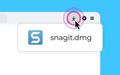 A cursor clicking on the downloads icon in the upper right corner of a browser revealing an installer file.