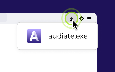 A cursor clicking on the downloads icon in the upper right corner of a browser revealing an installer file.