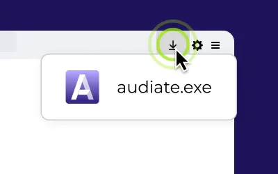 A cursor clicking on the downloads icon in the upper right corner of a browser revealing an installer file.