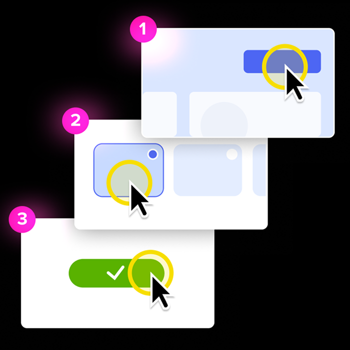 Snagit’s step capture interface shows numbered cursor clicks (1, 2, 3) demonstrates how actions are captured into a clear, sequential guide, with an “AI-Powered” label emphasizing this feature.