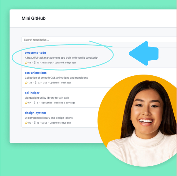 GitHub repository page with an on-screen annotation circling the "awesome-todo" project.