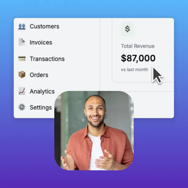 Video tutorial explaining how to navigate a financial dashboard, highlighting total revenue and various menu options.