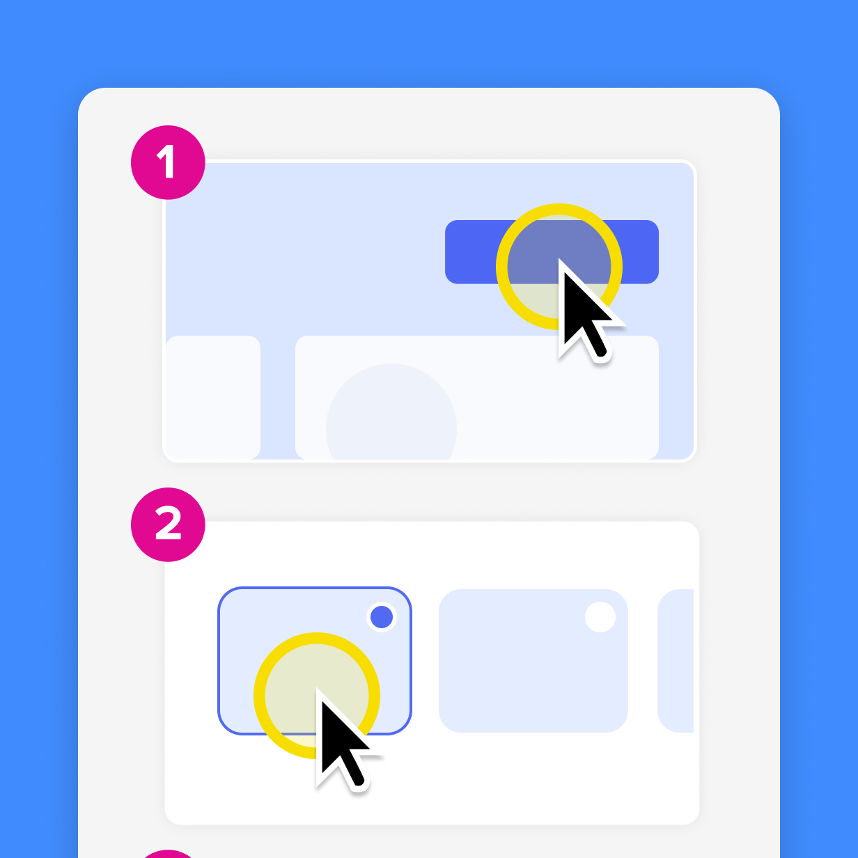 Simplified graphic showing two numbered screenshots of a process.