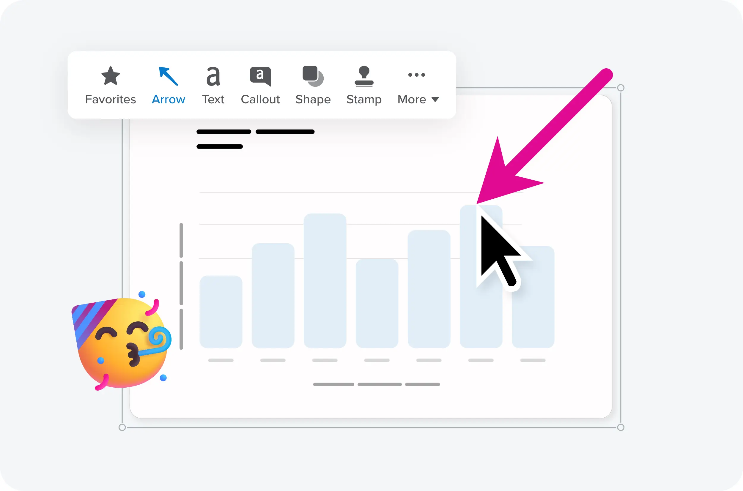 An annotated screenshot of a bar graph with a pink arrow pointing at one peak on the graph.