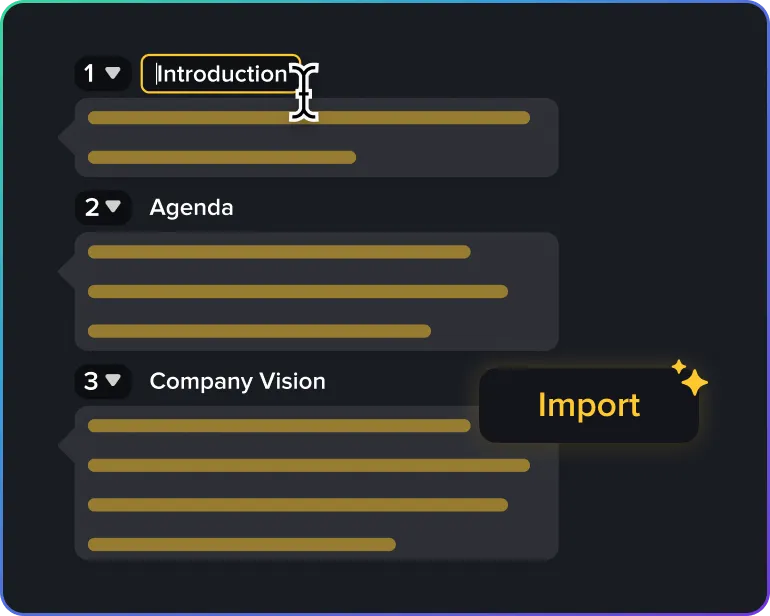 Camtasia Audiate ui displaying scenes functionality where users can separate and title sections of audio for organization within their project.