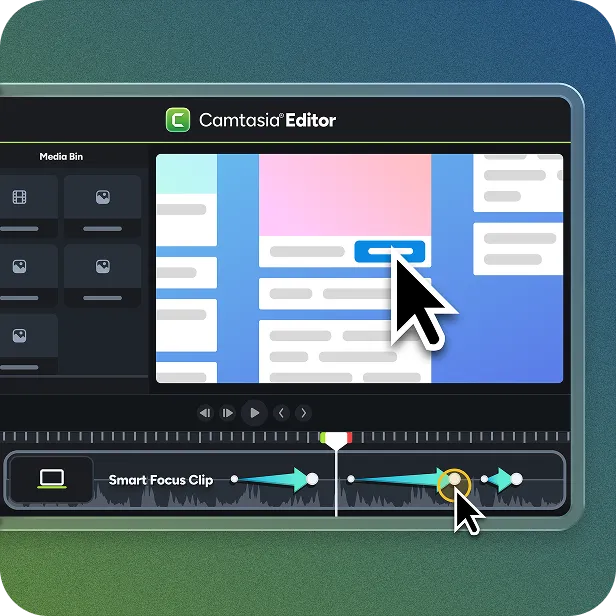 Camtasia Editor's SmartFocus automatically zooming in on a key action in a screen recording to guide the viewer's attention.