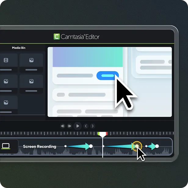 Camtasia Editor's SmartFocus automatically zooming in on a key action in a screen recording to guide the viewer's attention.