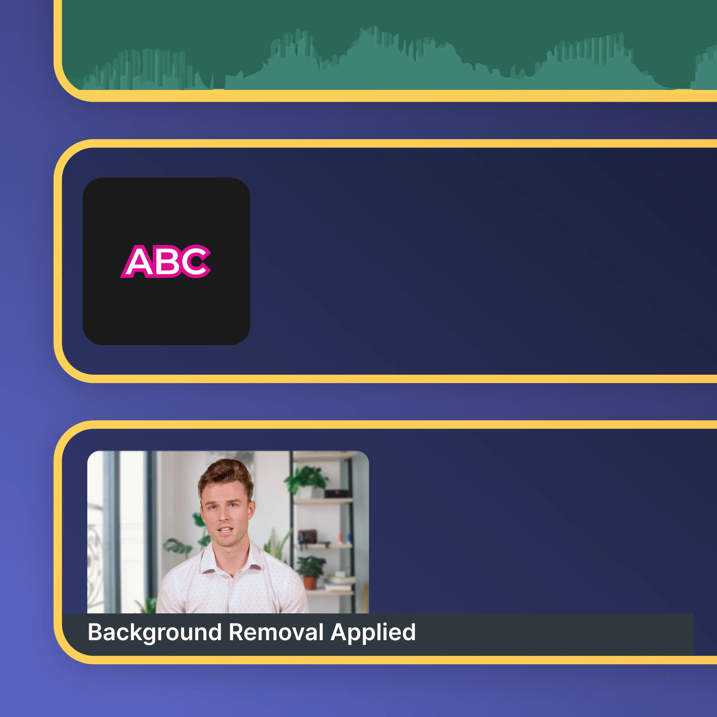 The Camtasia Editor shows visual elements, captions, and background removal effects organized together on a single timeline for efficient editing. Creators can quickly adjust media, apply effects, and keep every part of a project synchronized in one workspace.