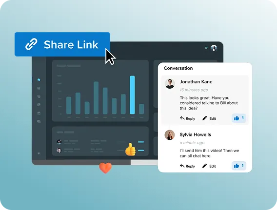 Illustration of a video shared in Screencast with a comment section between coworkers.