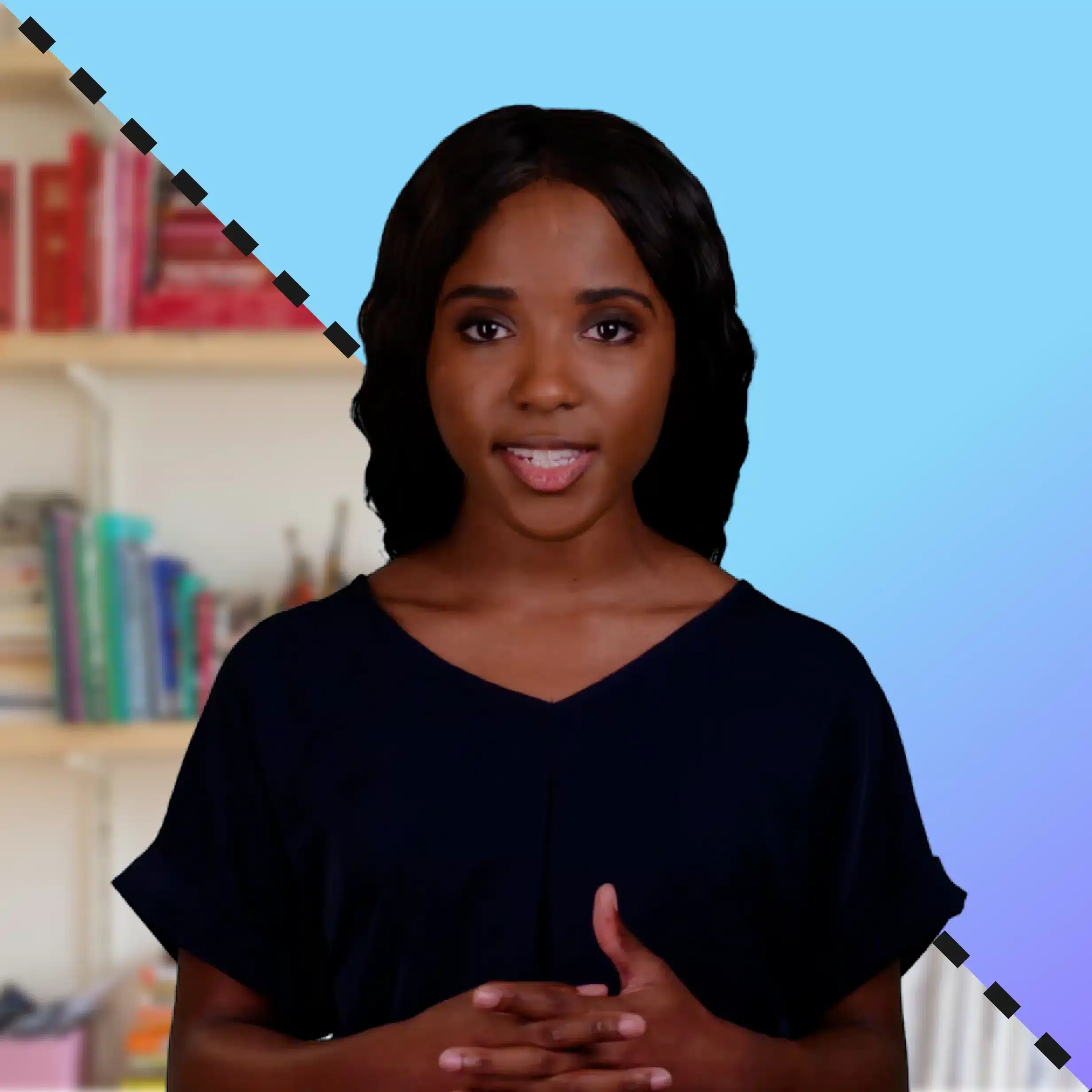 A presenter appears with a custom branded background applied, demonstrating Camtasia’s background removal and replacement capabilities. The effect helps create a polished, professional look without requiring a dedicated recording space or green screen.